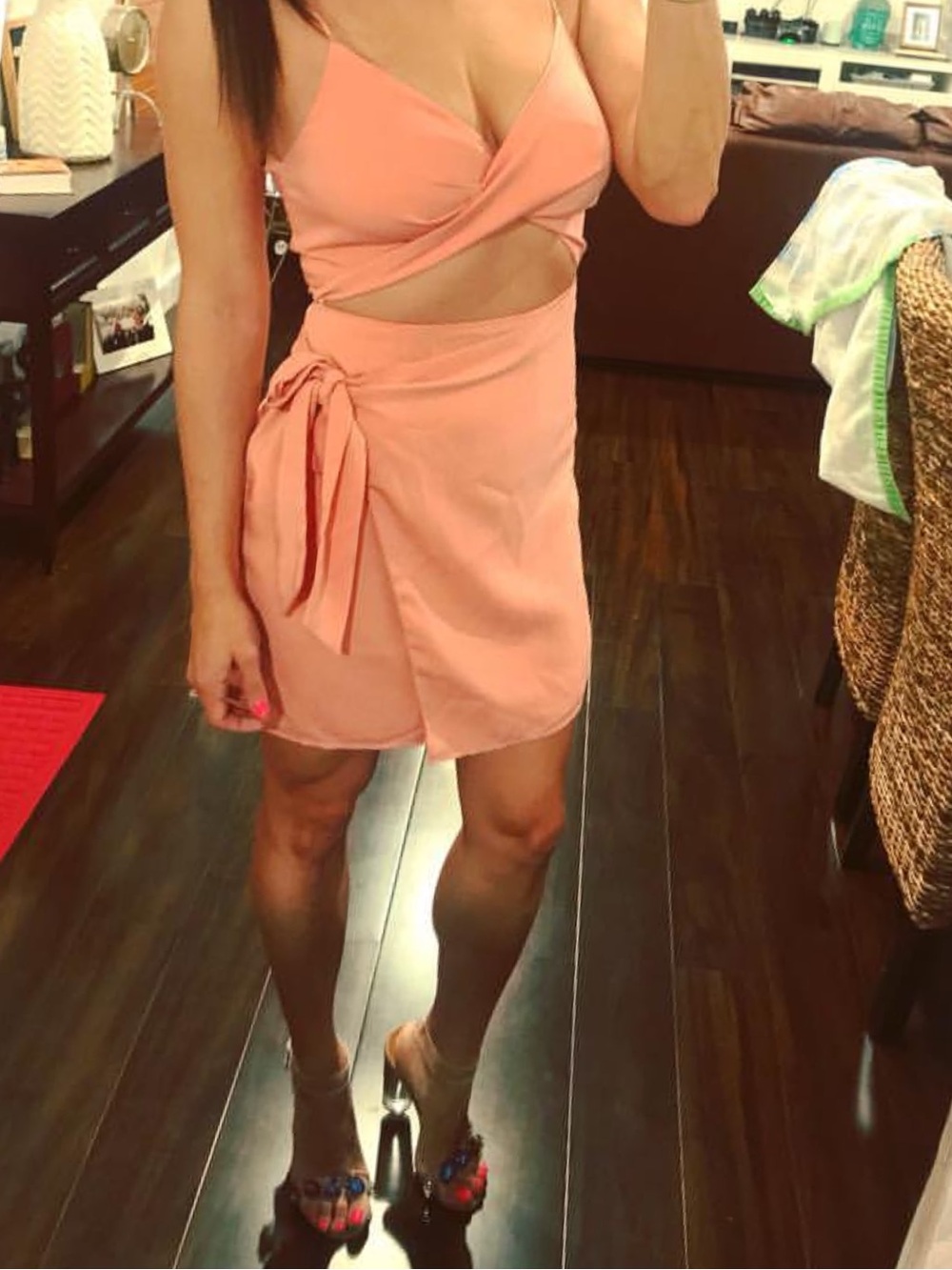 NBD Peach Mini Dress with Side Tie and Cutout